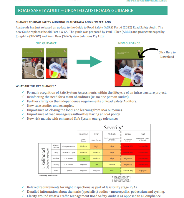 New Austroads Road Safety Audit Guidance – Summary Sheet