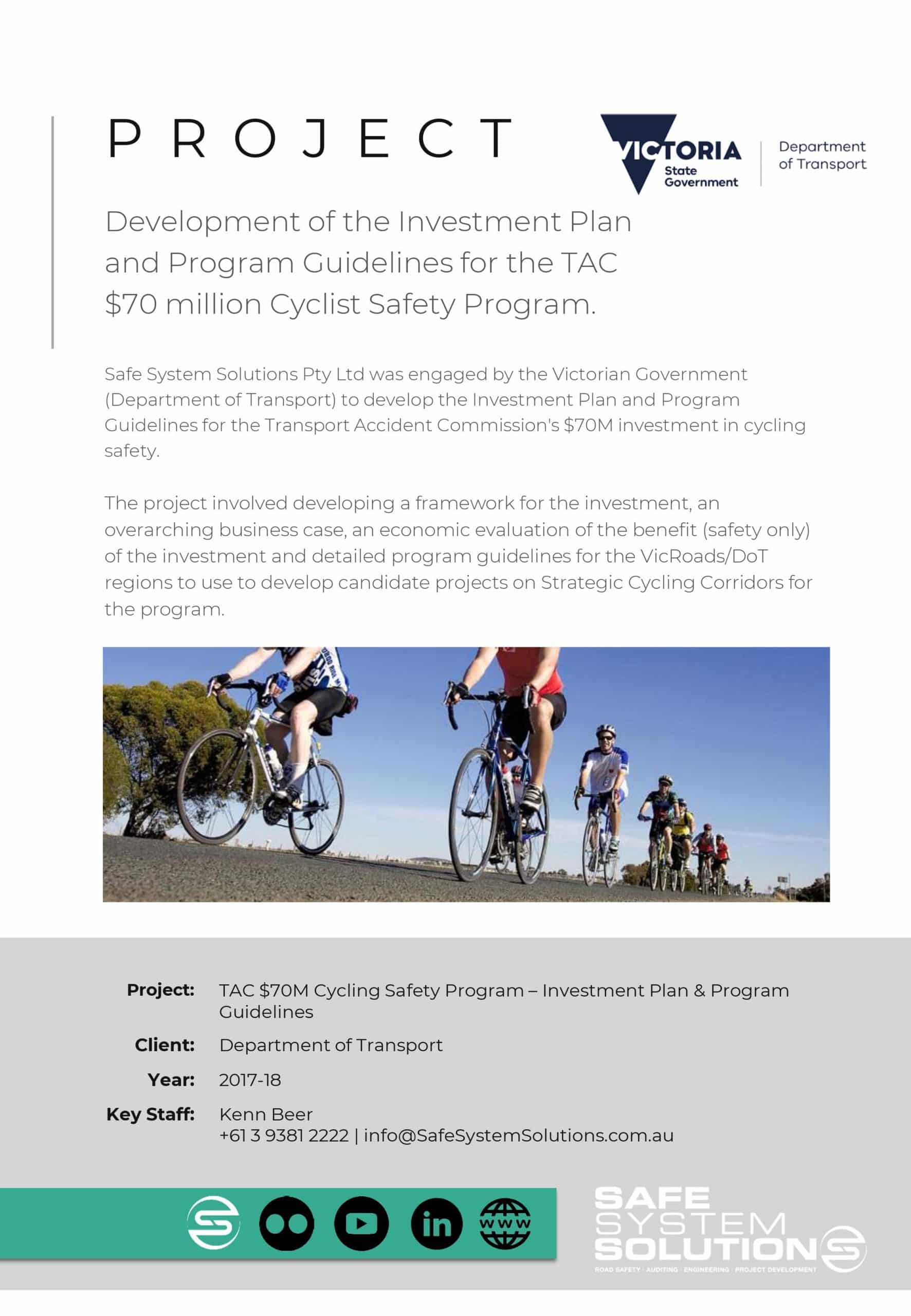 Development of the Investment Plan and Program Guidelines for the TAC $70 million Cyclist Safety Program