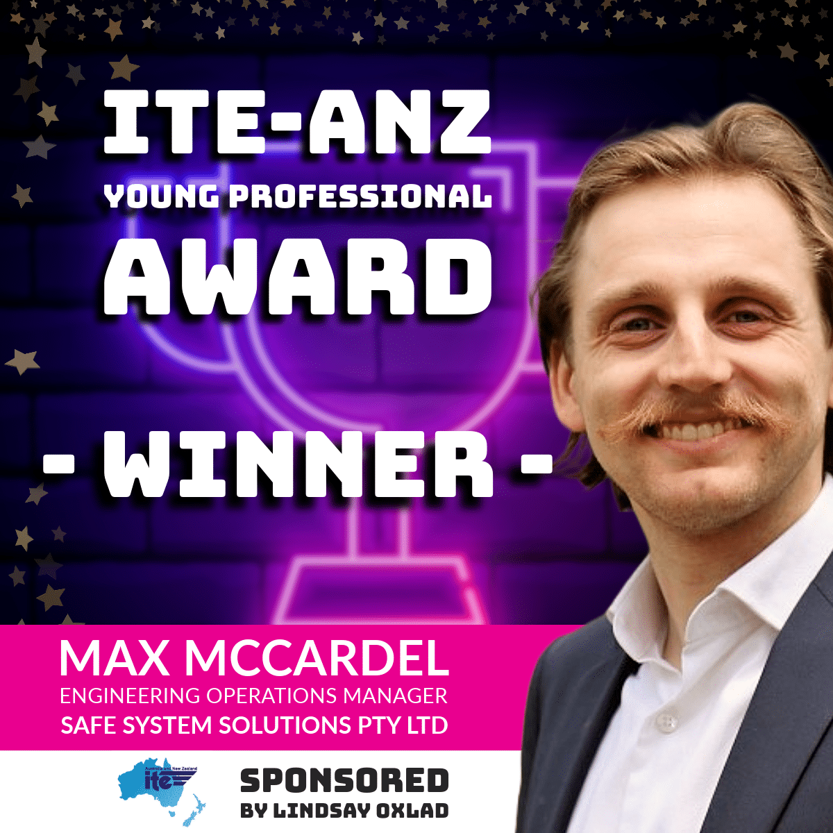 Congratulations to Max McCardel on winning the 2023 ITE-ANZ Young Professional Award